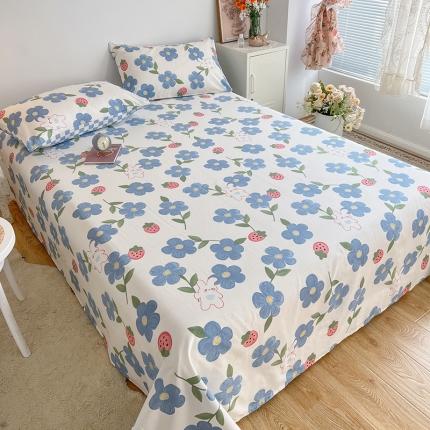 91家纺网 家纺一手货源 找家纺 麦伦2022新款全棉斜纹印花休闲轻奢单品床单 蓝色心情