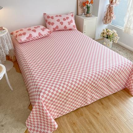 91家纺网 家纺一手货源 找家纺 麦伦2022新款全棉斜纹印花休闲轻奢单品床单 棋盘格粉