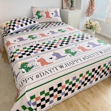 91家纺网 家纺一手货源 找家纺 麦伦2022新款全棉斜纹印花休闲轻奢单品床单 棋盘恐龙