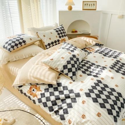 91家纺网 家纺一手货源 找家纺 优彩2022新款全棉13372印花四件套 萌萌虎