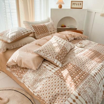 91家纺网 家纺一手货源 找家纺 优彩2022新款全棉13372印花四件套 印象咖