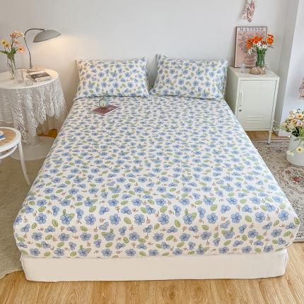 麦伦春季新品全棉40S斜纹印花休闲轻奢系列单品床笠 茶树花绿