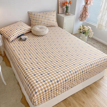 麦伦春季新品全棉40S斜纹印花休闲轻奢系列单品床笠 千鸟格