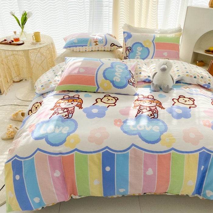 91家纺网 家纺一手货源 找家纺 优彩2022新款全棉13372印花单被套 彩虹女孩
