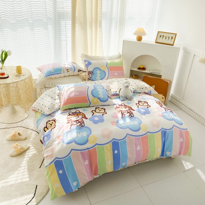 91家纺网 家纺一手货源 找家纺 优彩2022新款全棉13372印花单被套 彩虹女孩