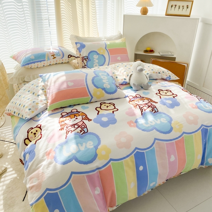 91家纺网 家纺一手货源 找家纺 优彩2022新款全棉13372印花单被套 彩虹女孩