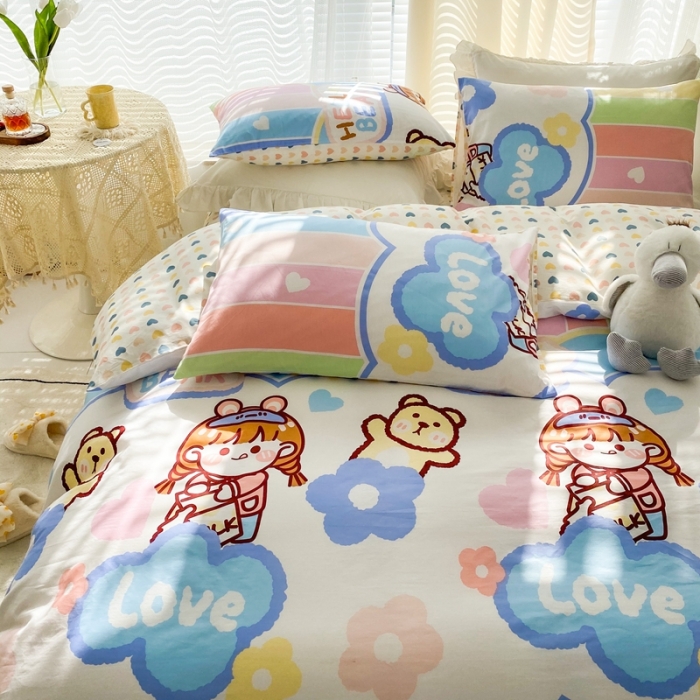 91家纺网 家纺一手货源 找家纺 优彩2022新款全棉13372印花单被套 彩虹女孩