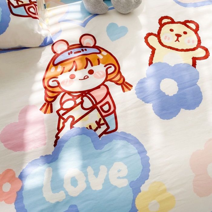 91家纺网 家纺一手货源 找家纺 优彩2022新款全棉13372印花单被套 彩虹女孩