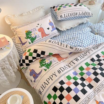 91家纺网 家纺一手货源 找家纺 麦伦春季新品全棉40S斜纹印花休闲轻奢单品被套 棋盘恐龙