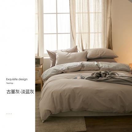 91家纺网 家纺一手货源 找家纺 2022加厚60S水洗棉四件套 古董灰-淡蓝灰