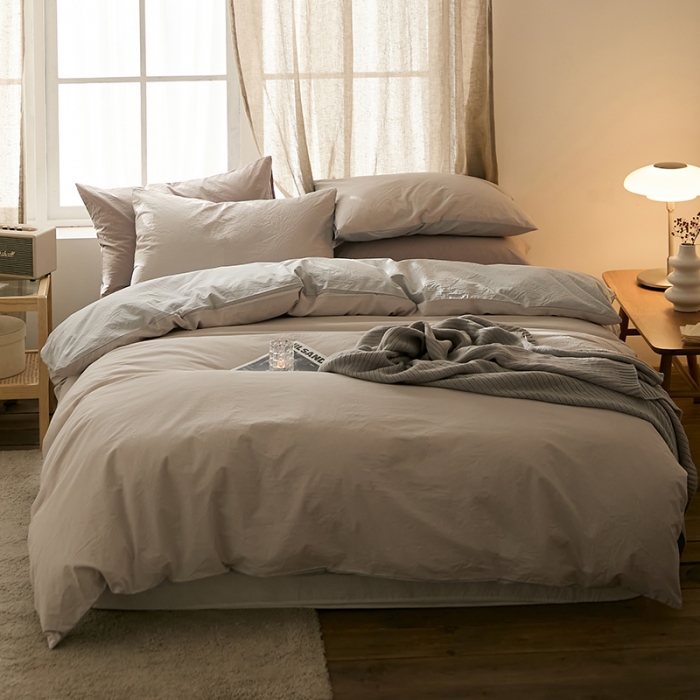 91家纺网 家纺一手货源 找家纺 2022加厚60S水洗棉四件套 古董灰-淡蓝灰