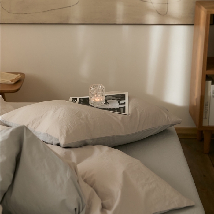 91家纺网 家纺一手货源 找家纺 2022加厚60S水洗棉四件套 古董灰-淡蓝灰