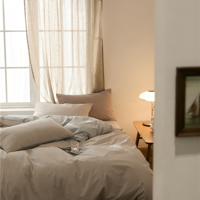 91家纺网 家纺一手货源 找家纺 2022加厚60S水洗棉四件套 古董灰-淡蓝灰