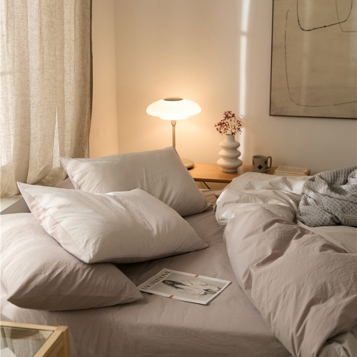 91家纺网 家纺一手货源 找家纺 2022加厚60S水洗棉四件套 古董灰-燕麦灰