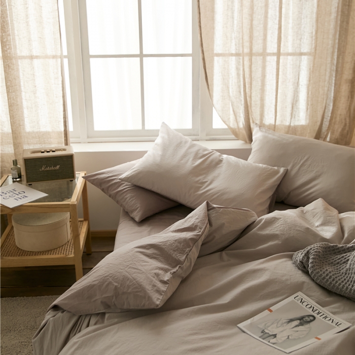 91家纺网 家纺一手货源 找家纺 2022加厚60S水洗棉四件套 古董灰-燕麦灰