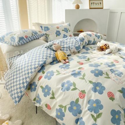91家纺网 家纺一手货源 找家纺 优彩2022新款全棉13372印花单被套 蓝花兔