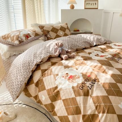 优彩2022新款全棉13372印花单被套 曲奇小熊