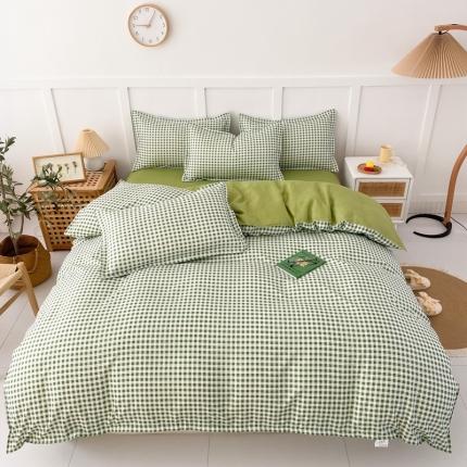 91家纺网 家纺一手货源 找家纺 佑泽家纺 2025活性印花芦荟棉四件套 格调-绿