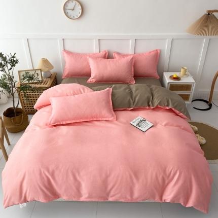 91家纺网 家纺一手货源 找家纺 佑泽家纺 2025活性印花芦荟棉四件套 简约时尚--粉-卡其