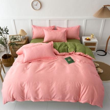 91家纺网 家纺一手货源 找家纺 佑泽家纺 2025活性印花芦荟棉四件套 简约时尚--粉-绿