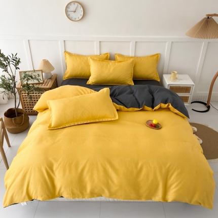 91家纺网 家纺一手货源 找家纺 佑泽家纺 2025活性印花芦荟棉四件套 简约时尚--黄-灰