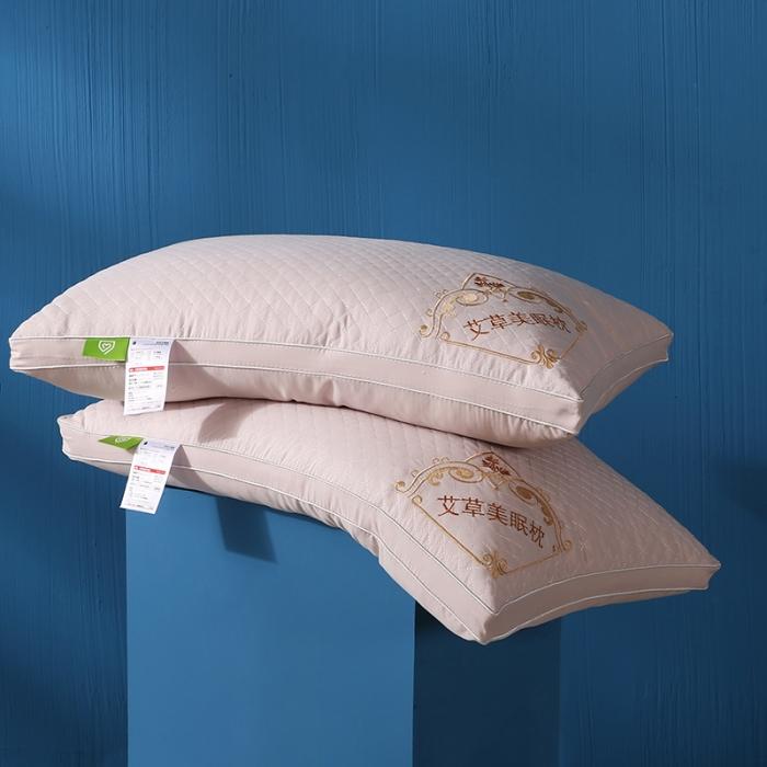 91家纺网 家纺一手货源 找家纺 2022新款加厚磨毛艾草羽丝绒枕头绗缝刺绣护颈单人安睡枕芯