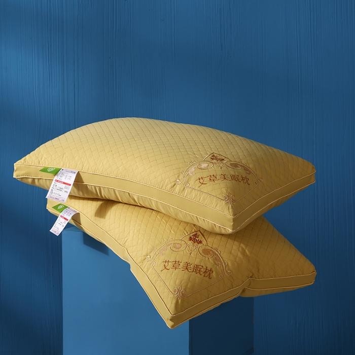 91家纺网 家纺一手货源 找家纺 2022新款加厚磨毛艾草羽丝绒枕头绗缝刺绣护颈单人安睡枕芯