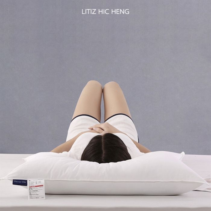 91家纺网 家纺一手货源 找家纺 全棉贡缎双针护颈羽丝绒枕芯可水洗护颈枕头单人舒适软枕