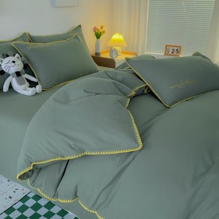 91家纺网 家纺一手货源 找家纺 莱登卡奴2022新款全棉水洗棉贝壳刺绣四件套-实拍图 墨子绿