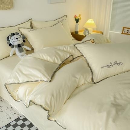 91家纺网 家纺一手货源 找家纺 莱登卡奴2022新款全棉水洗棉贝壳刺绣四件套-实拍图 淡米白