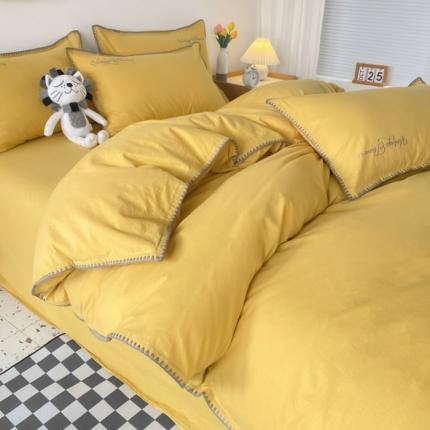 91家纺网 家纺一手货源 找家纺 莱登卡奴2022新款全棉水洗棉贝壳刺绣四件套-实拍图绅士姜黄