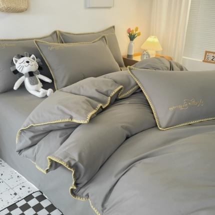 91家纺网 家纺一手货源 找家纺 莱登卡奴 2022新款全棉水洗棉贝壳刺绣四件套-实拍图 嫩灰