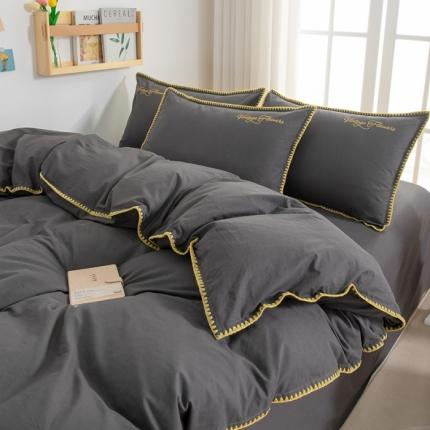 91家纺网 家纺一手货源 找家纺 莱登卡奴 2022新款全棉水洗棉贝壳刺绣四件套-自然光 暗灰