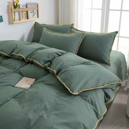 91家纺网 家纺一手货源 找家纺 莱登卡奴 2022新款全棉水洗棉贝壳刺绣四件套-自然光墨子绿