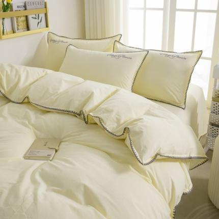 91家纺网 家纺一手货源 找家纺 莱登卡奴 2022新款全棉水洗棉贝壳刺绣四件套-自然光淡米白