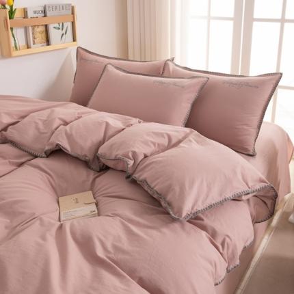 91家纺网 家纺一手货源 找家纺 莱登卡奴 2022新款全棉水洗棉贝壳刺绣四件套-自然光绅士红