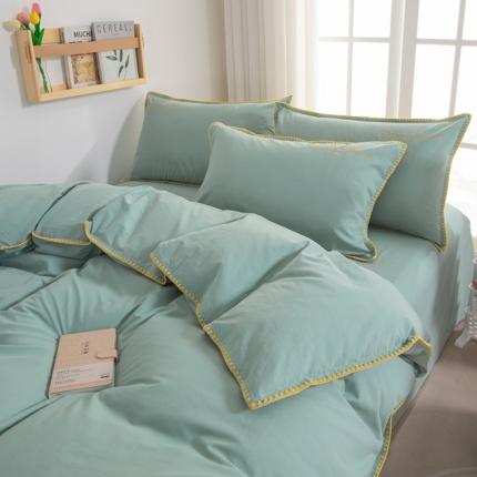 91家纺网 家纺一手货源 找家纺 莱登卡奴 2022新款全棉水洗棉贝壳刺绣四件套-自然光清水绿