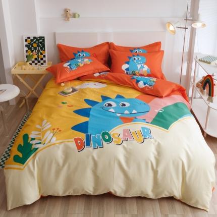 91家纺网 家纺一手货源 找家纺 金爱家 2023新款大版纯棉卡通四件套 恐龙园