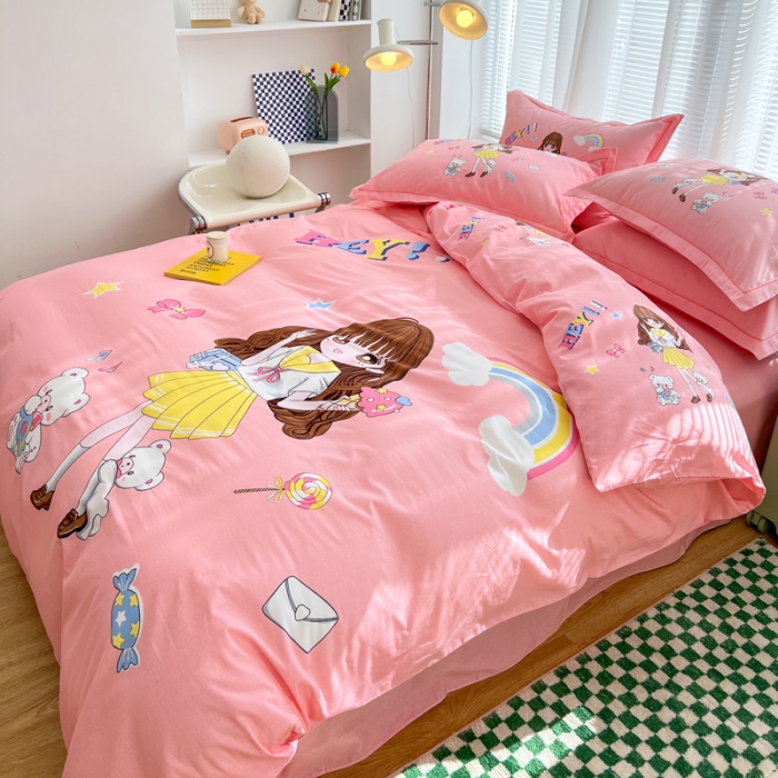 91家纺网 家纺一手货源 找家纺 金爱家 2023新款大版纯棉卡通四件套 梦幻彩虹