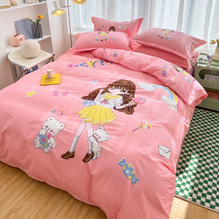 91家纺网 家纺一手货源 找家纺 金爱家 2023新款大版纯棉卡通四件套 梦幻彩虹