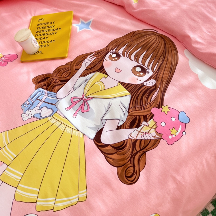 91家纺网 家纺一手货源 找家纺 金爱家 2023新款大版纯棉卡通四件套 梦幻彩虹