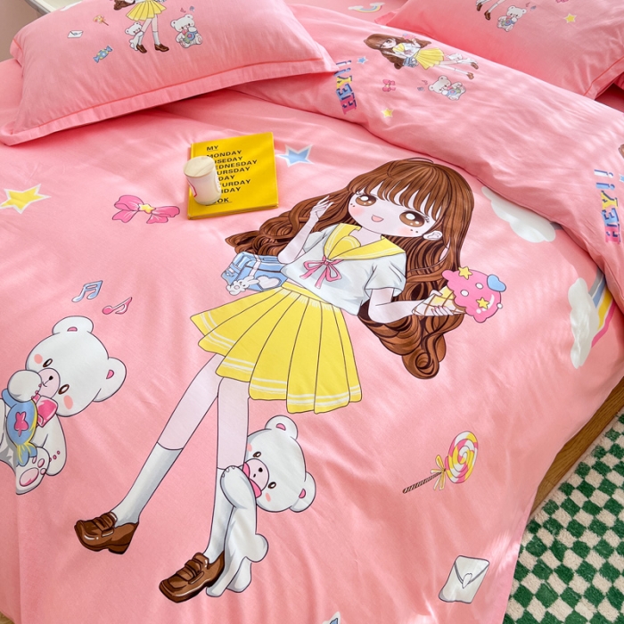 91家纺网 家纺一手货源 找家纺 金爱家 2023新款大版纯棉卡通四件套 梦幻彩虹