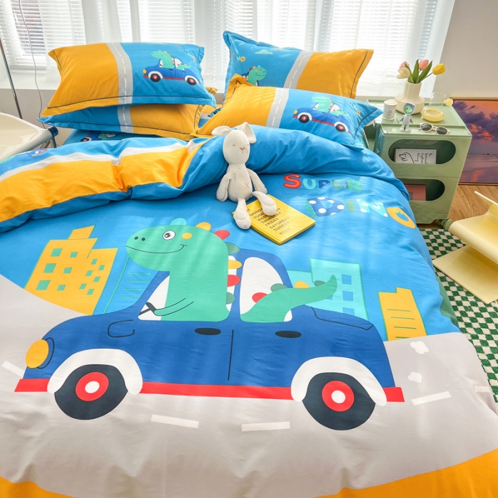 91家纺网 家纺一手货源 找家纺 金爱家 2023新款大版纯棉卡通四件套 牧恩游记