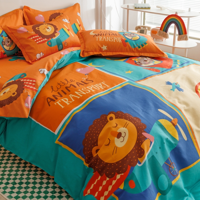 91家纺网 家纺一手货源 找家纺 金爱家 2023新款大版纯棉卡通四件套 五彩斑斓