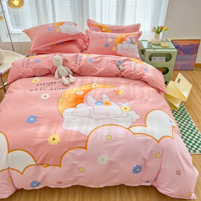 91家纺网 家纺一手货源 找家纺 金爱家 2023新款大版纯棉卡通四件套 小玉兔