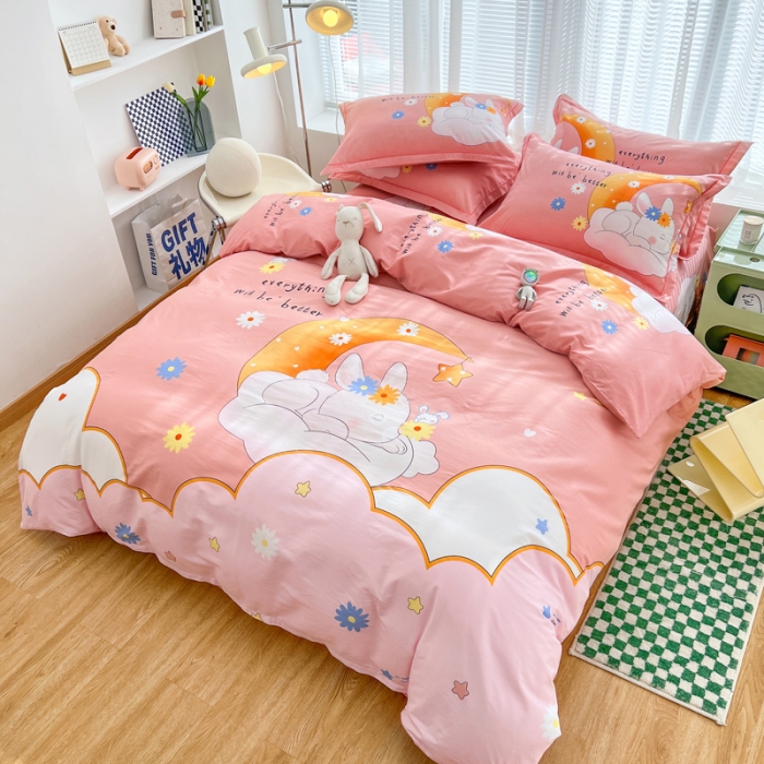 91家纺网 家纺一手货源 找家纺 金爱家 2023新款大版纯棉卡通四件套 小玉兔