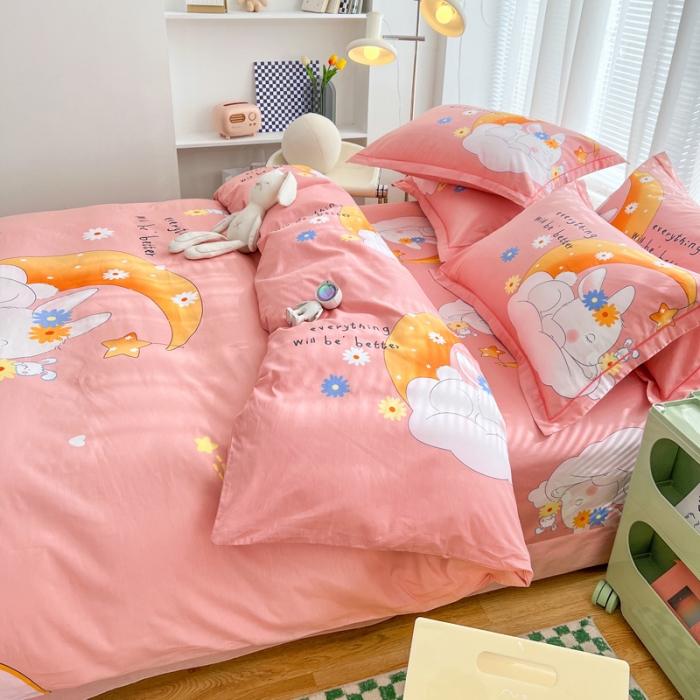 91家纺网 家纺一手货源 找家纺 金爱家 2023新款大版纯棉卡通四件套 小玉兔