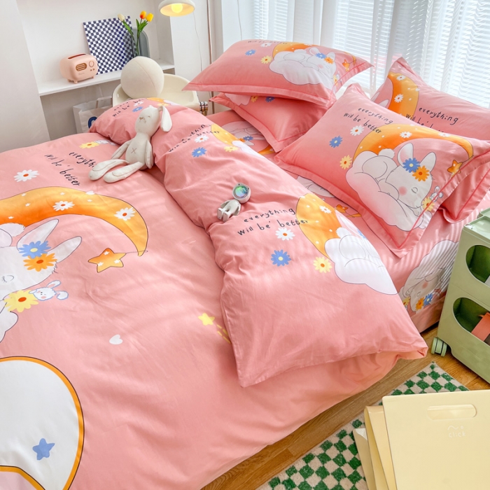 91家纺网 家纺一手货源 找家纺 金爱家 2023新款大版纯棉卡通四件套 小玉兔