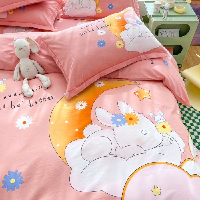 91家纺网 家纺一手货源 找家纺 金爱家 2023新款大版纯棉卡通四件套 小玉兔