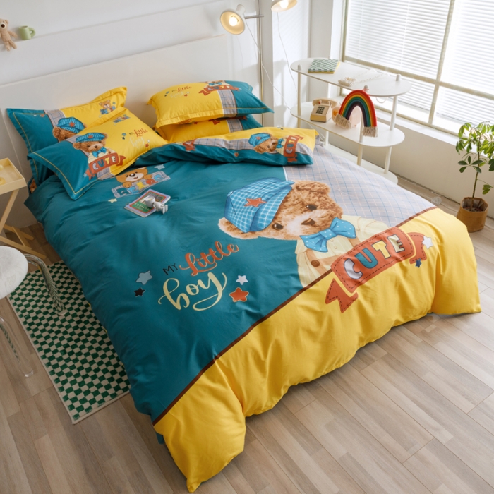 91家纺网 家纺一手货源 找家纺 金爱家 2023新款大版纯棉卡通四件套 新可爱熊